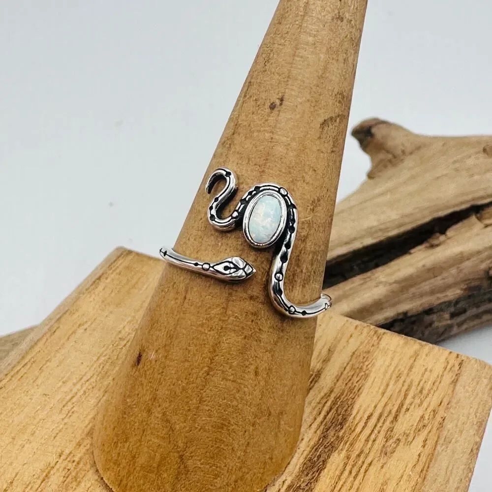Lab Opal Snake Ring Sterling Silver